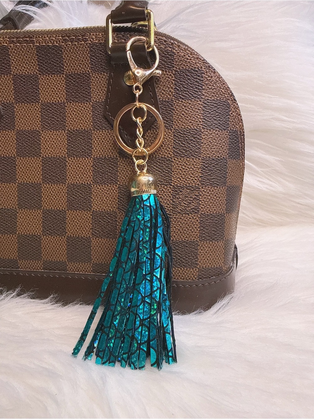 Bling Tassel bag Charm keychain Keyring fob Teal Gold Tassel purse new Gift